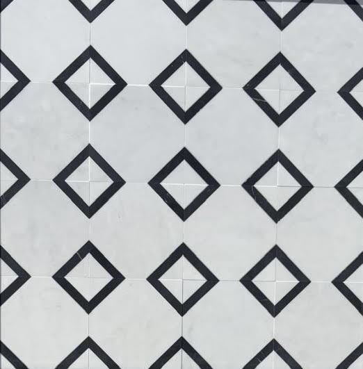 ROYAL SQUARE  (5''X5'') PATTERN MARBLE TILES IN PURE WHITE, 18''x18''X3/8'' SET