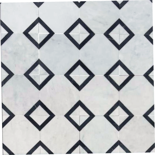 ROYAL SQUARE  (5''X5'') PATTERN MARBLE TILES IN PURE WHITE, 18''x18''X3/8'' SET